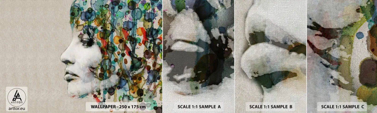 Mostră tapet Premium Canvas - A ieșit din cenușiu - Chipul de femeie, Abstracția, Grafică - 100x30 cm