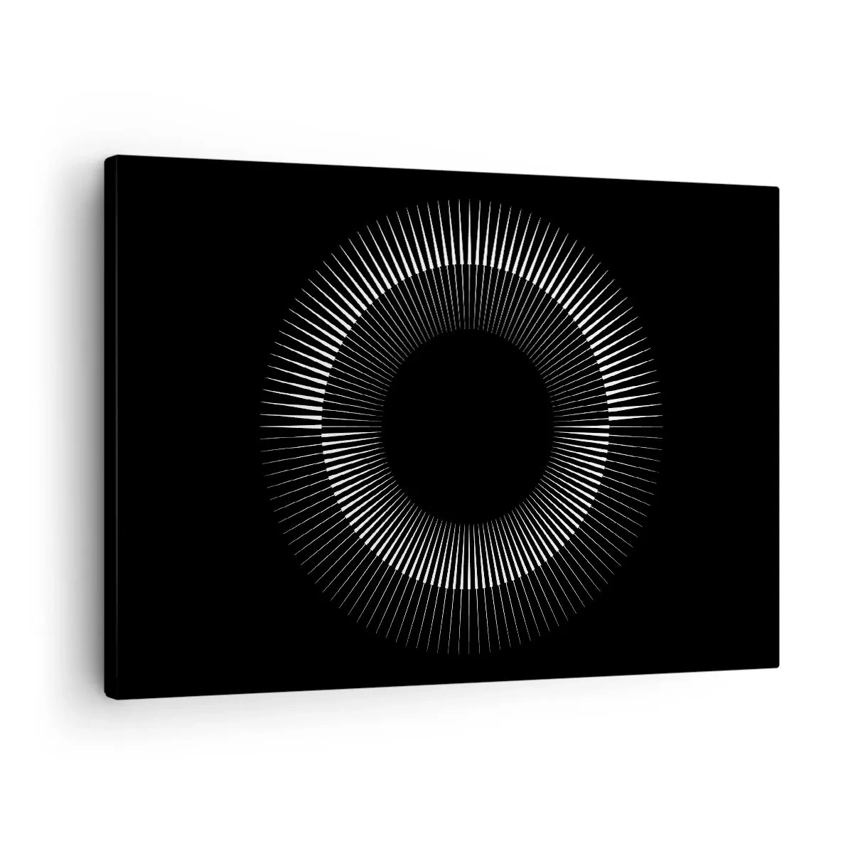 Tablou pe pânză Canvas - Cerc grafic cu raze în alb și negru - 70x50cm - Soarele Negru - Decorațiune modernă pentru perete pentru living și dormitor ARTTOR