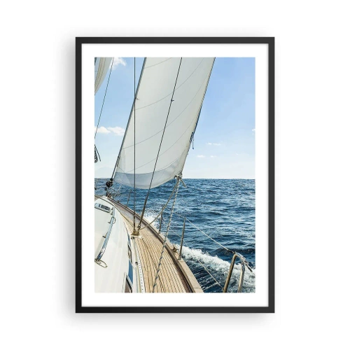 Poster în ramă neagră - O barcă cu pânze în largul mării într-o zi însorită - 50x70cm - Ahoy aventura - Decorațiune modernă pentru perete pentru living și dormitor ARTTOR