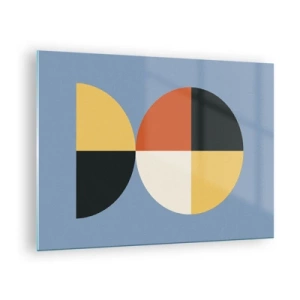 Tablou pe sticlă - Semicercuri și sferturi colorate pe fundal albastru - 70x50cm - Uită-te și numără - Decorațiune modernă pentru perete pentru living și dormitor ARTTOR