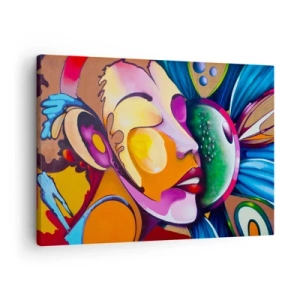 Tablou pe pânză Canvas - O abstracție colorată cu un motiv facial într-o compoziție dinamică - 70x50cm - Atingere de culoare - Decorațiune modernă pentru perete pentru living și dormitor ARTTOR