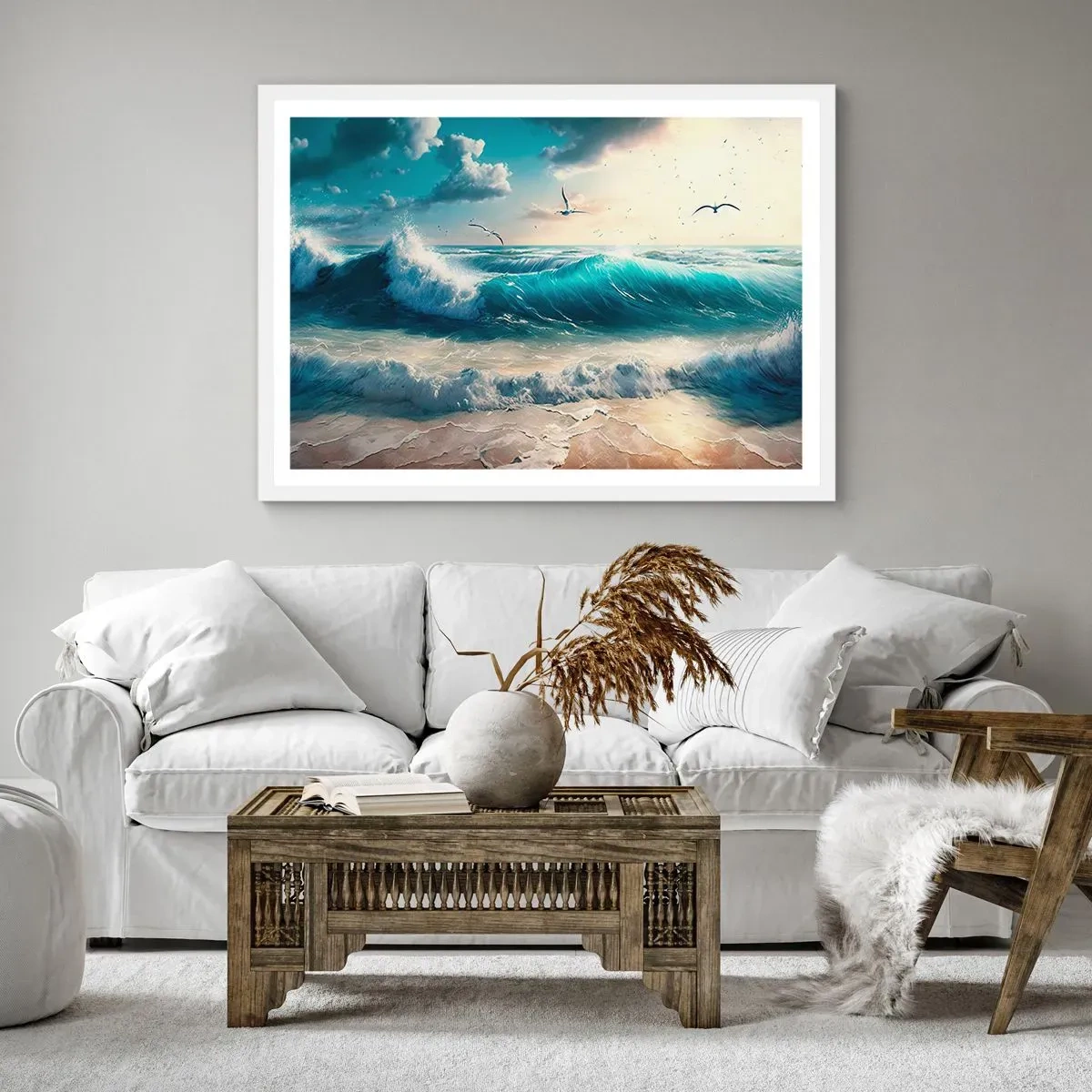 Poster în ramă albă - Sunetul valurilor doar pentru tine - 91x61 cm