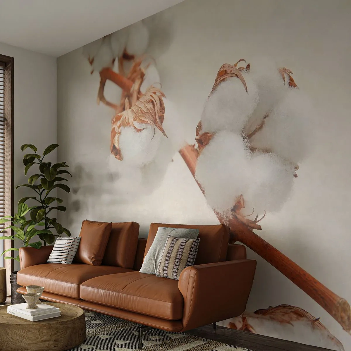 Tapet Premium Canvas - Numai îmbrățișări - Floare de bumbac, Floare, Crenguta de bumbac - 400x280 cm