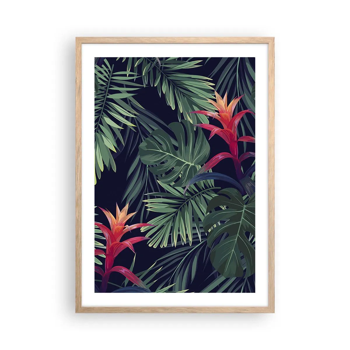 Poster în ramă de stejar deschis - Flacăra verde - 50x70 cm