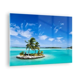 Tablou pe sticlă - O insulă tropicală pe fundalul unui ocean turcoaz - 70x50cm - Paradisul pe pământ - Decorațiune modernă pentru perete pentru living și dormitor ARTTOR