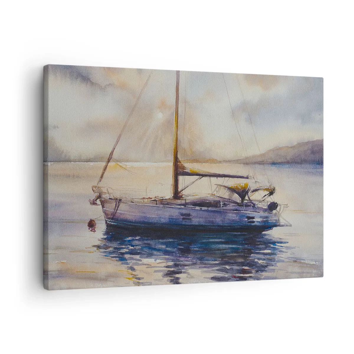 Tablou pe pânză Canvas - Un iaht pe o mare calmă la apus - 70x50cm - O seară în golf - Decorațiune modernă pentru perete pentru living și dormitor ARTTOR