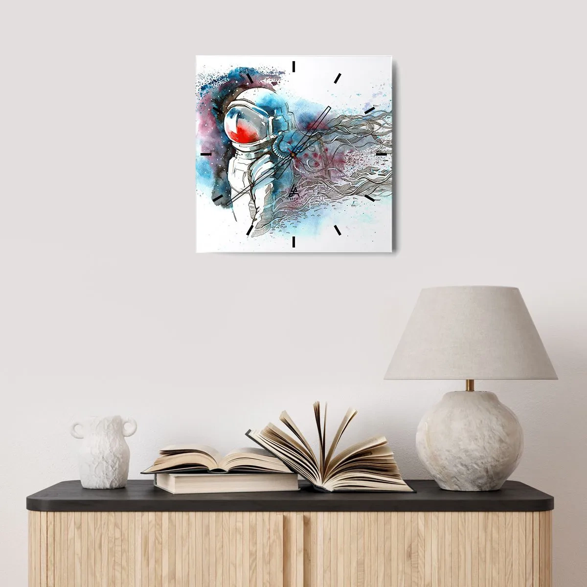 Ceas de perete - Ceas pe sticlă - Singur cu cosmosul - 30x30 cm