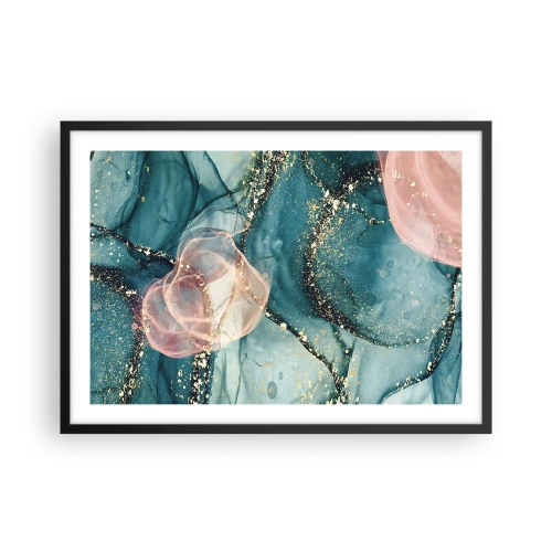 Poster în ramă neagră - Mătase albastră, tul roz - 70x50 cm