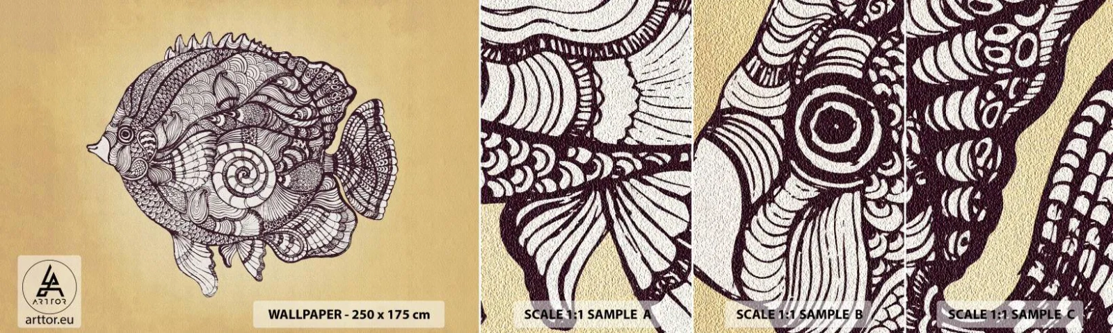 Mostră de Tapet Standard Eco - Dintr-un ocean de ornamente - Peşte, Ornament, Decor - 100x30 cm