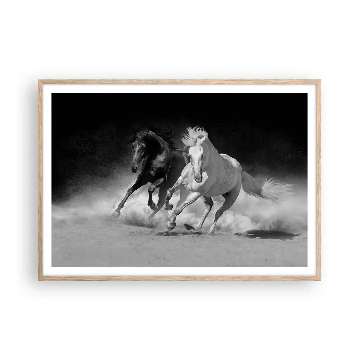 Poster în ramă de stejar deschis - Galopul libertății - 100x70 cm