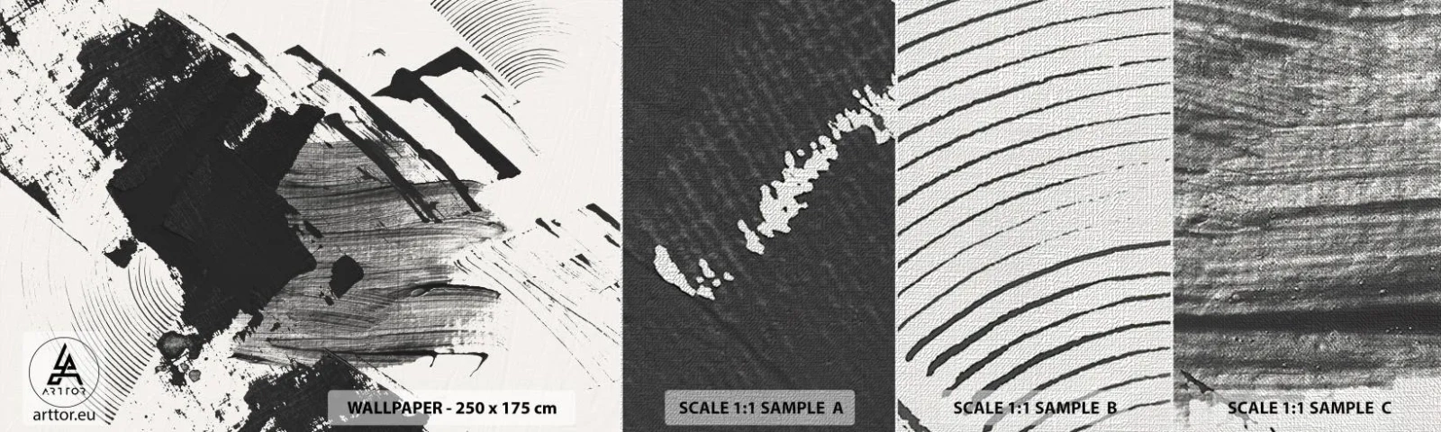 Mostră tapet Premium Canvas - Abstracție - expresie de negru - Bucată, Modern, alb-negru - 100x30 cm