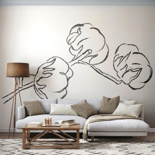 Fototapetă personalizată Premium Sand - Pufuri de bumbac - Bumbac, Minimalism, Contur