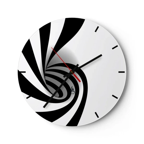 Ceas de perete - Ceas pe sticlă - Vârtej alb-negru într-un stil minimalist - 30x30cm - Și totuși se mișcă - Decorațiune modernă pentru perete pentru living, bucătărie și dormitor ARTTOR