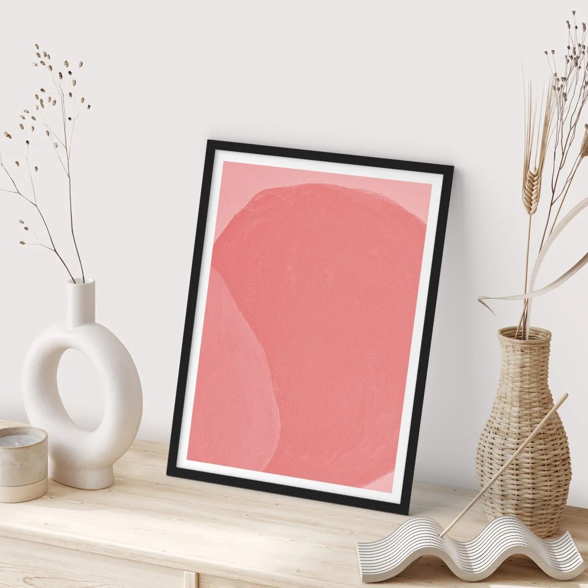 Poster în ramă neagră - Compoziție abstractă în nuanțe de roz - 50x70cm - Compoziție organică în roz - Decorațiune modernă pentru perete pentru living și dormitor ARTTOR