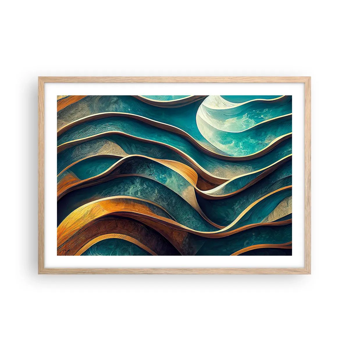 Poster în ramă de stejar deschis - Meandre de albastru - 70x50 cm