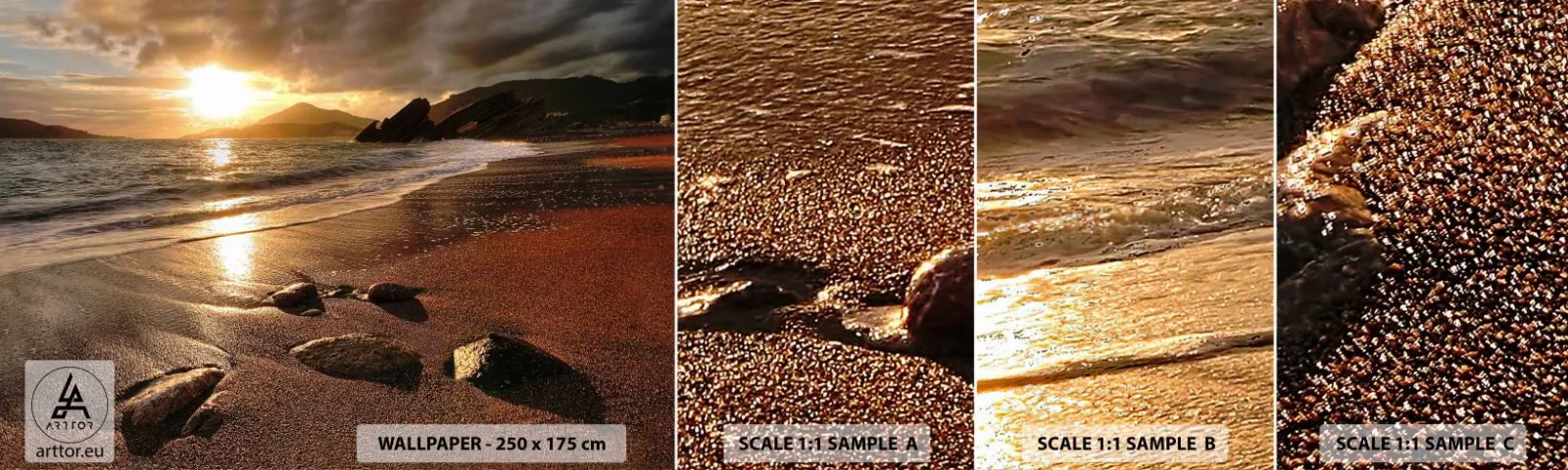 Mostră de Tapet Standard Eco - Urmează soarele spre dealuri - Peisaj, Mare, Apus de soare - 100x30 cm