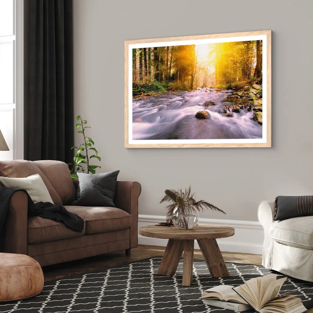 Poster în ramă de stejar deschis - Malachit în rame de argint și aur - 40x30 cm