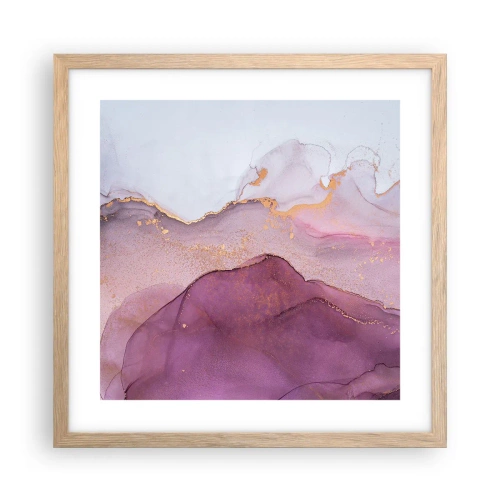 Poster în ramă de stejar deschis - Valuri de liliac și violet - 40x40 cm