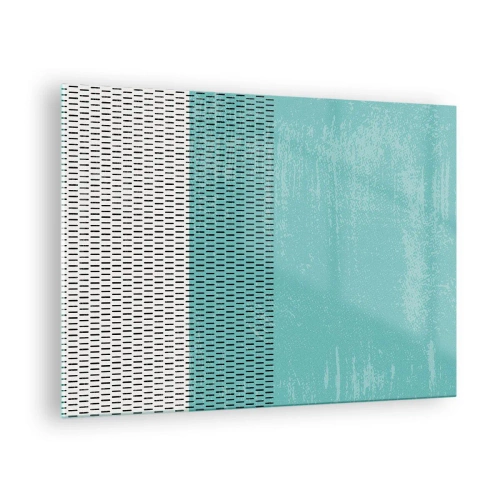 Tablou pe sticlă - Abstracție modernă în culori turcoaz și alb - 70x50cm - Compoziție echilibrată - Decorațiune modernă pentru perete pentru living și dormitor ARTTOR