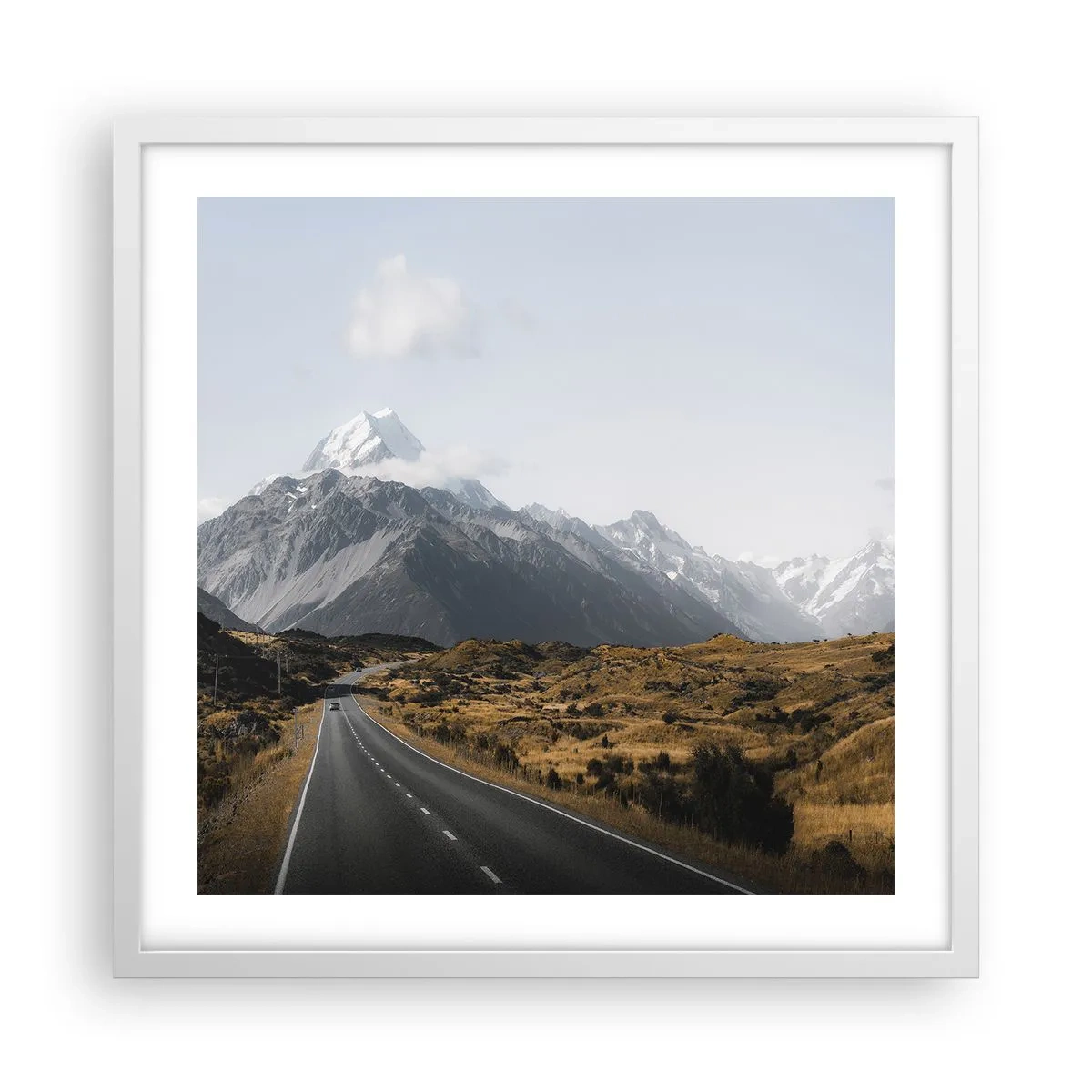 Poster în ramă albă - Drumul spre inima munților - 50x50 cm