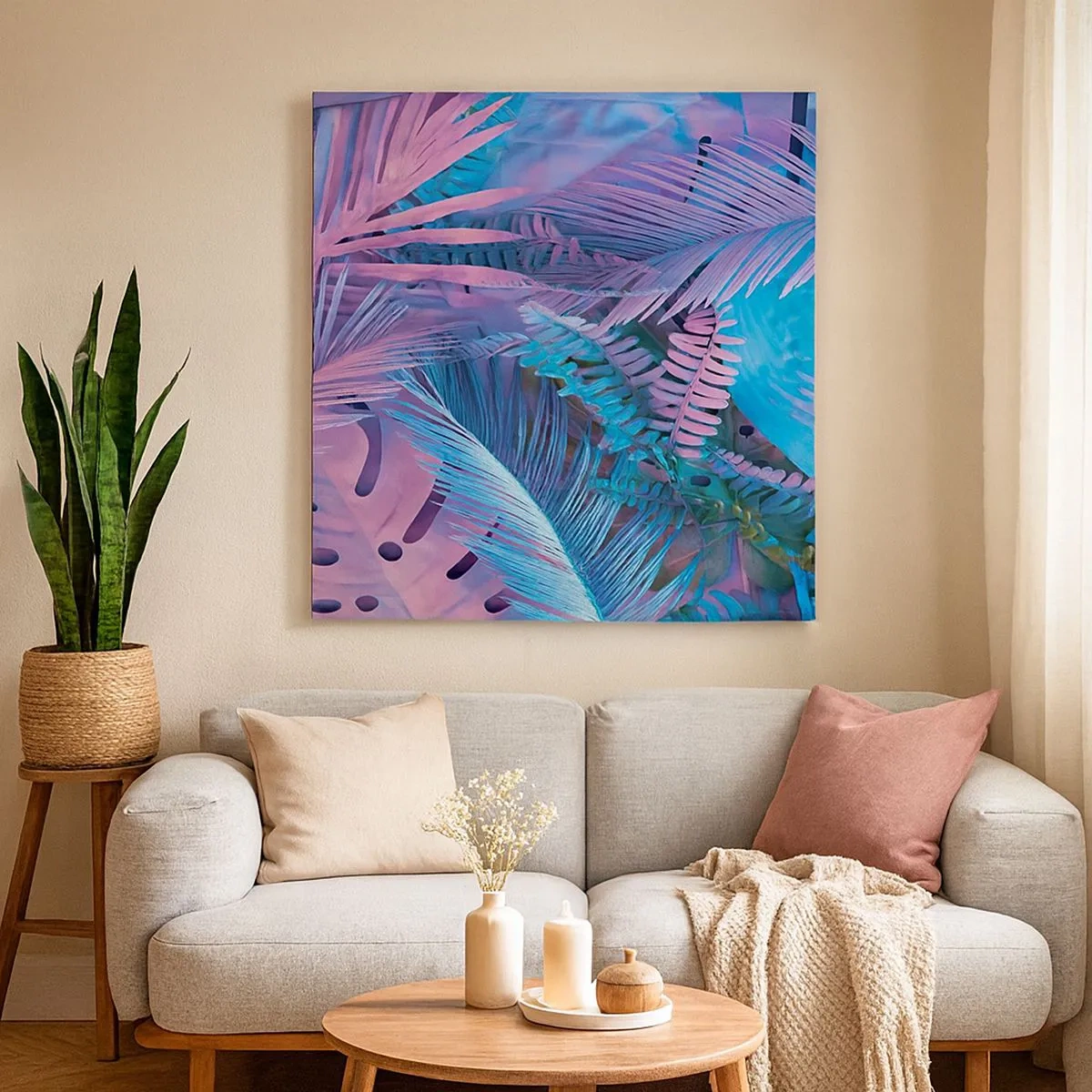 Tablou pe pânză - Palmieri în alb și albastru - 30x30 cm