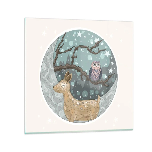 Tablou pe sticlă - O noapte în pădure de poveste - 70x70 cm