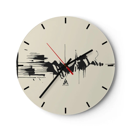 Ceas de perete - Ceas pe sticlă - Abstracție alb-negru cu linii și forme dinamice - 30x30cm - Abstracție pripită - Decorațiune modernă pentru perete pentru living, bucătărie și dormitor ARTTOR