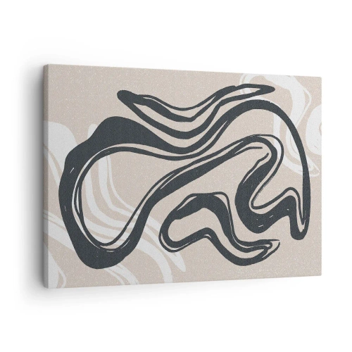 Tablou pe pânză Canvas - Linii abstracte în nuanțe închise pe un fundal bej - 70x50cm - Expresie multiplicată - Decorațiune modernă pentru perete pentru living și dormitor ARTTOR