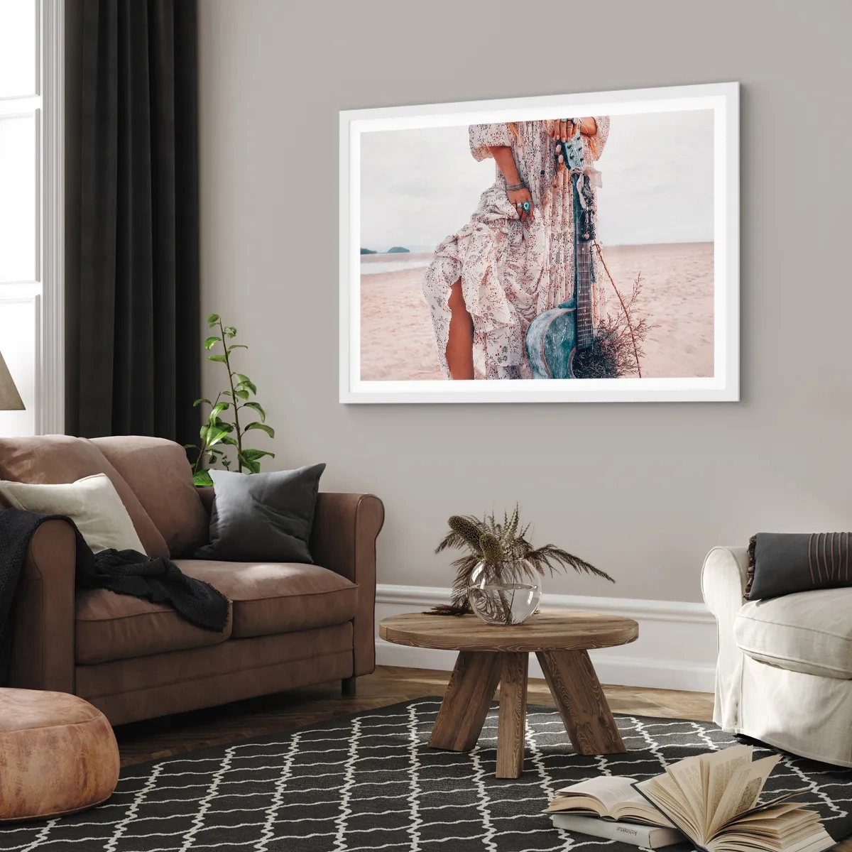 Poster în ramă albă - Hippie pe drum - 100x70 cm