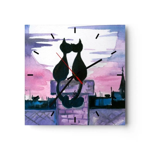 Ceas de perete - Ceas pe sticlă - Rendez-vous sub lună - 30x30 cm