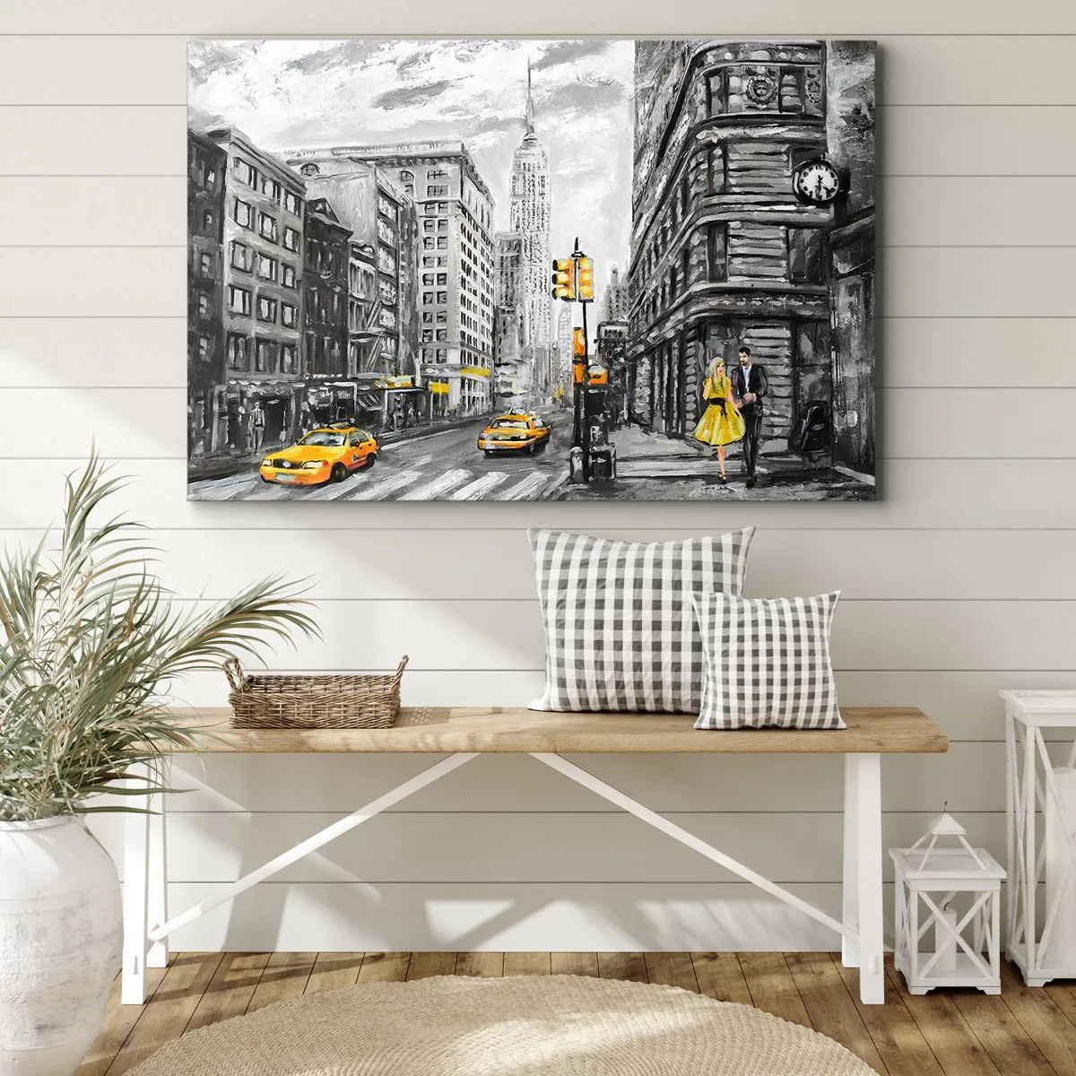 Tablou pe pânză Canvas - Stradă din New York cu accente galbene - 70x50cm - O poveste din New York - Decorațiune modernă pentru perete pentru living și dormitor ARTTOR