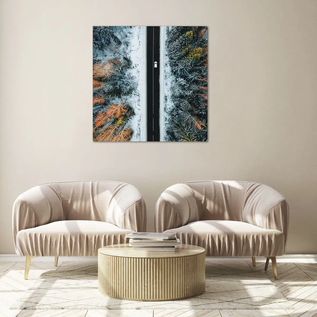 Tablou pe sticlă - Prin pădurea de iarnă - 40x40 cm