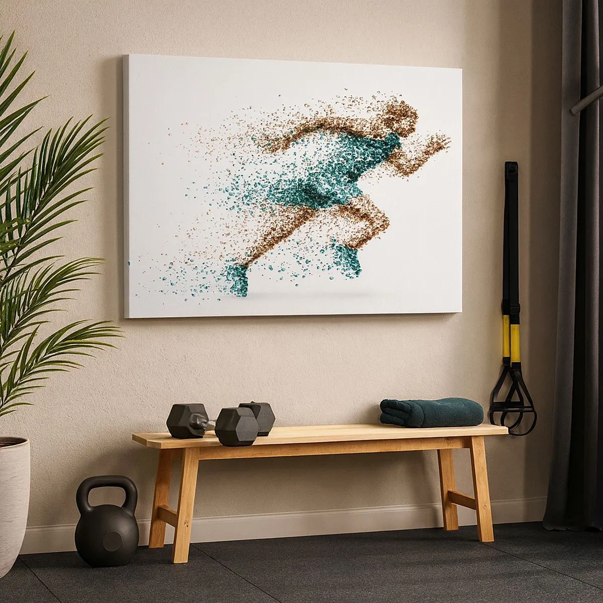 Tablou pe pânză Canvas - O figură dinamică de alergător compusă din particule minuscule - 70x50cm - Viața este o cursă - Decorațiune modernă pentru perete pentru living și dormitor ARTTOR
