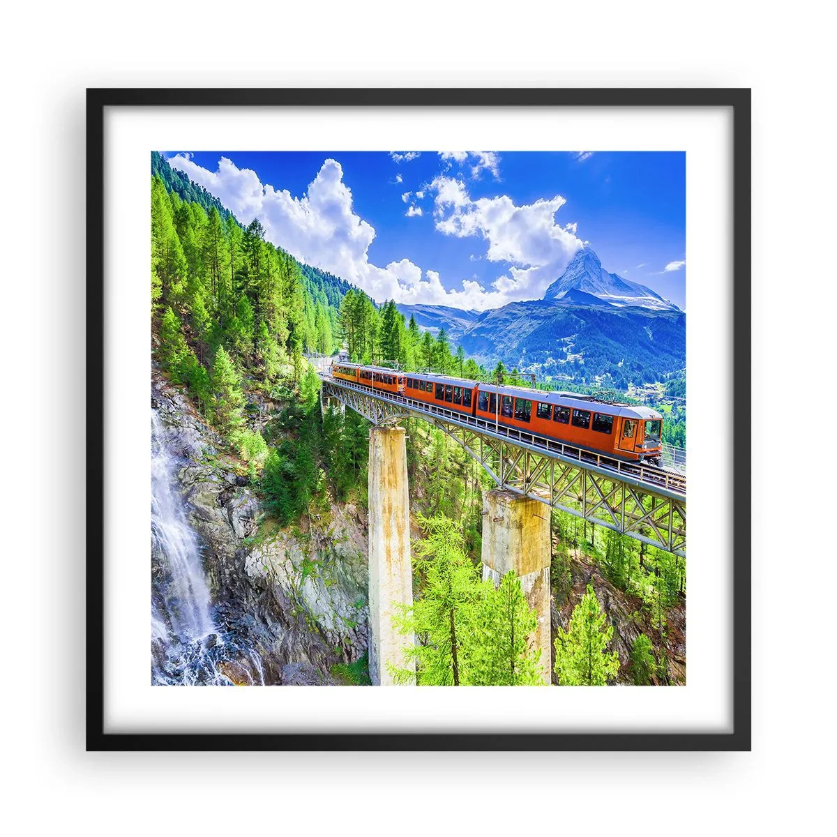 Poster în ramă neagră - Calea ferată din Alpi - 50x50 cm