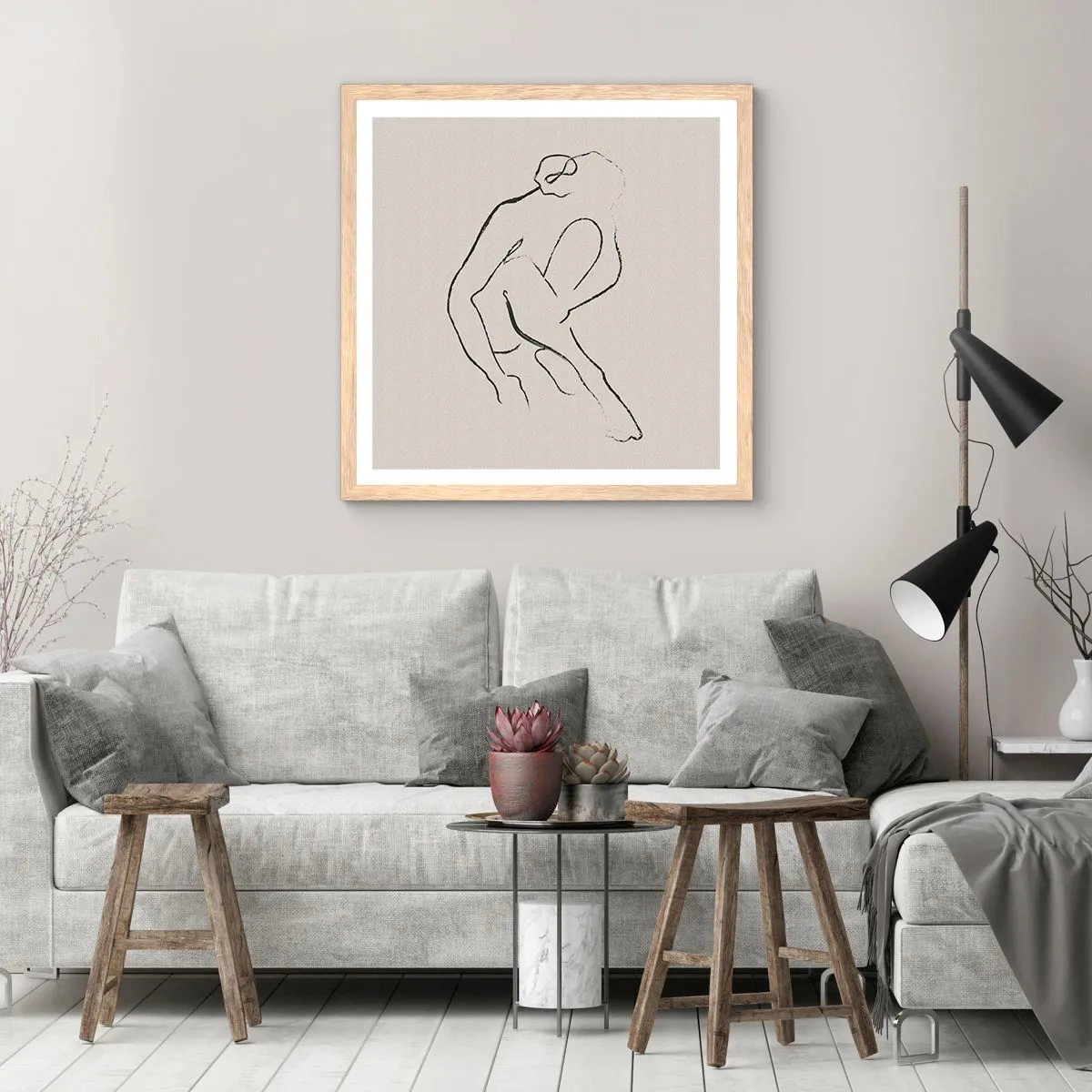 Poster în ramă de stejar deschis - Schiță intimă - 60x60 cm