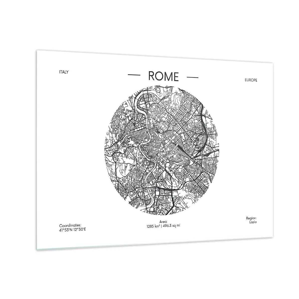 Tablou pe sticlă - O hartă a Romei sub forma unui desen stradal detaliat - 70x50cm - Anatomia Romei - Decorațiune modernă pentru perete pentru living și dormitor ARTTOR