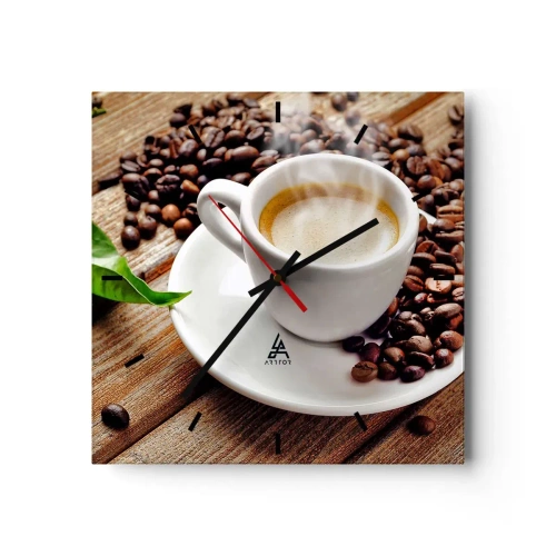 Ceas de perete - Ceas pe sticlă - Cafea pe bancă - 30x30 cm