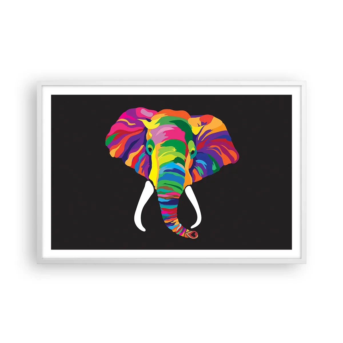 Poster în ramă albă - Elefantul căruia îi plăcea să se scalde în curcubeu - 91x61 cm