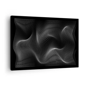 Tablou pe pânză Canvas - Linii albe abstracte pe fundal negru - 70x50cm - Dansul luminii în spațiu - Decorațiune modernă pentru perete pentru living și dormitor ARTTOR