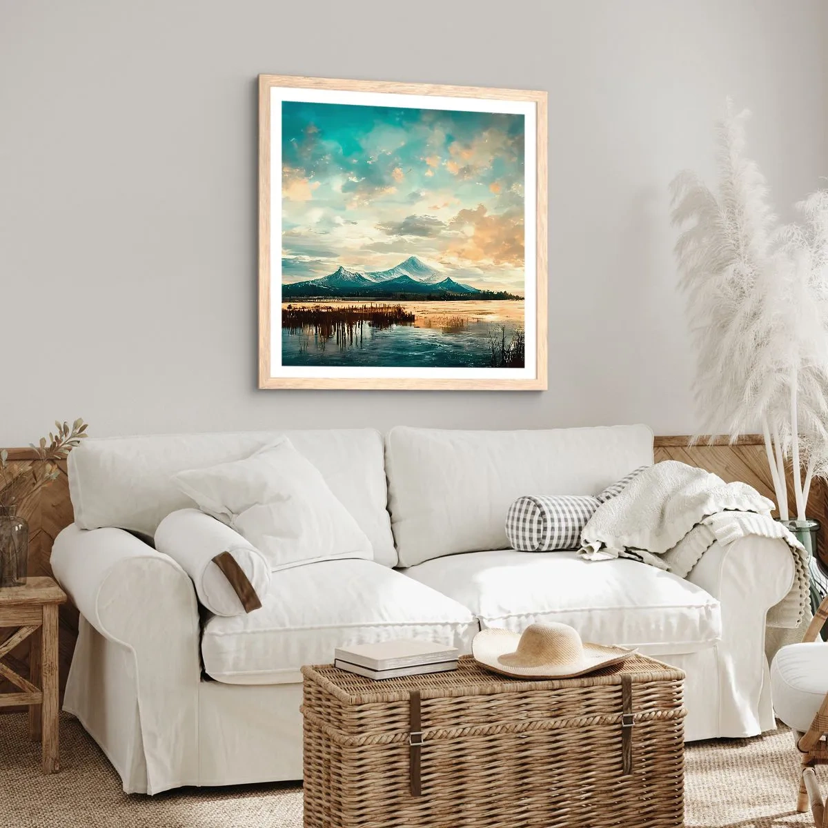 Poster în ramă de stejar deschis - Sub protecția cerului - 50x50 cm