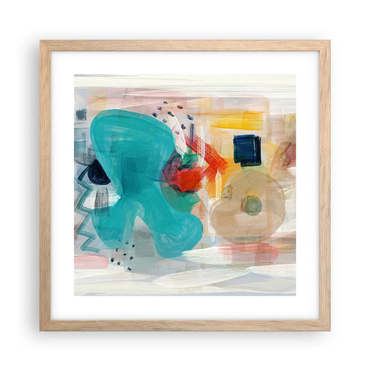 Poster în ramă de stejar deschis - Joc plin de culoare - 40x40 cm
