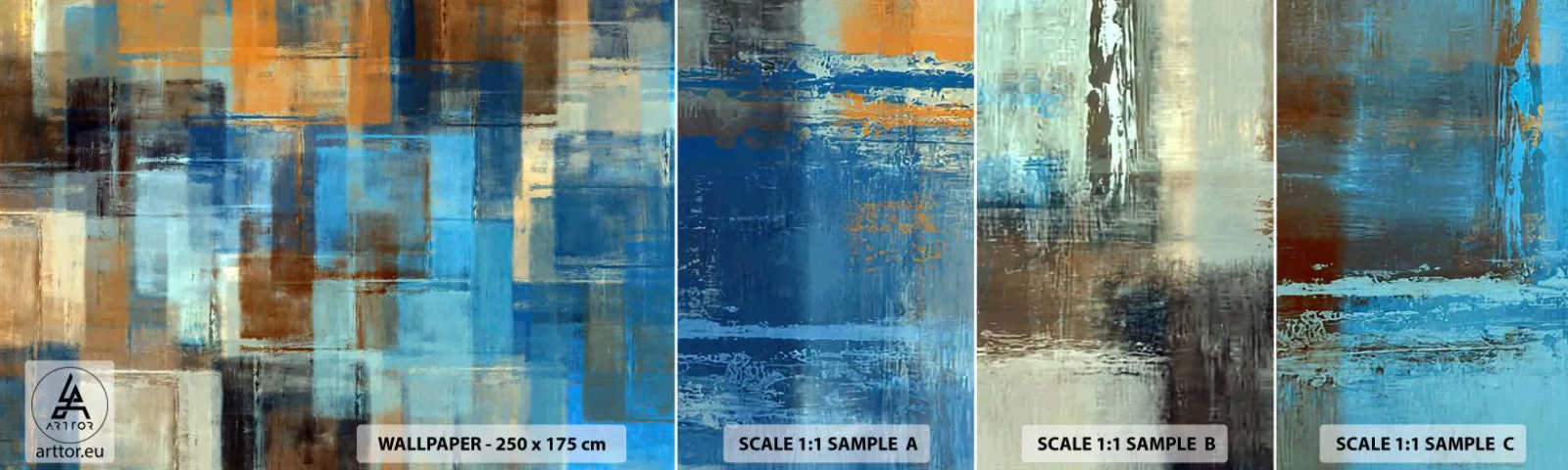 Mostră tapet autocolant Deluxe Sticker - Prin valul albastru - Abstracția, Bucată, A picta - 100x30 cm