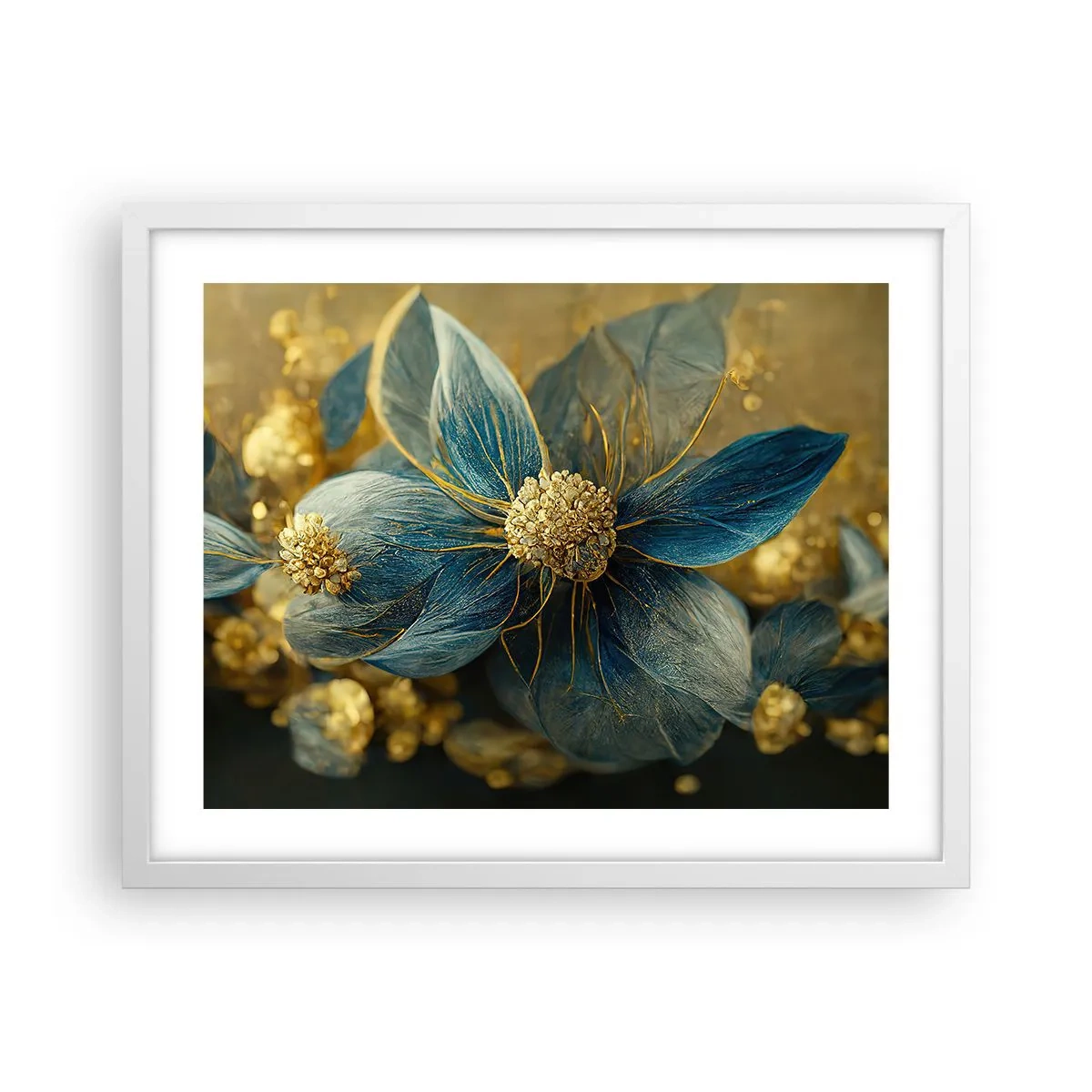 Poster în ramă albă - Floare cu aur - 50x40 cm