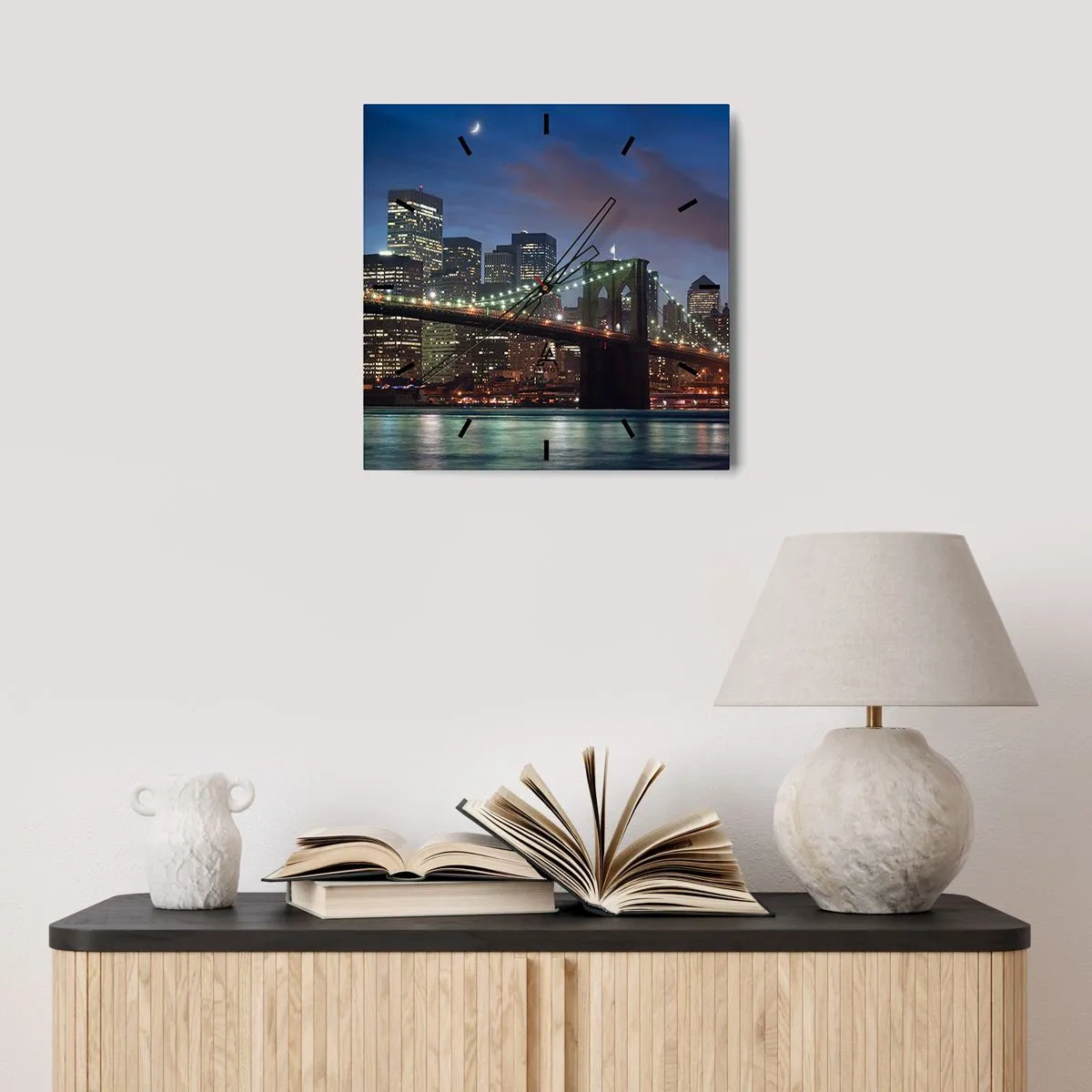 Ceas de perete - Ceas pe sticlă - Noaptea iluminată - 30x30 cm