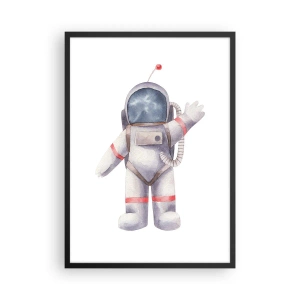 Poster în ramă neagră - Astronaut în acuarelă, fluturând în spațiu, ilustrație - 50x70cm - Pe curând! - Decorațiune modernă pentru perete pentru living și dormitor ARTTOR