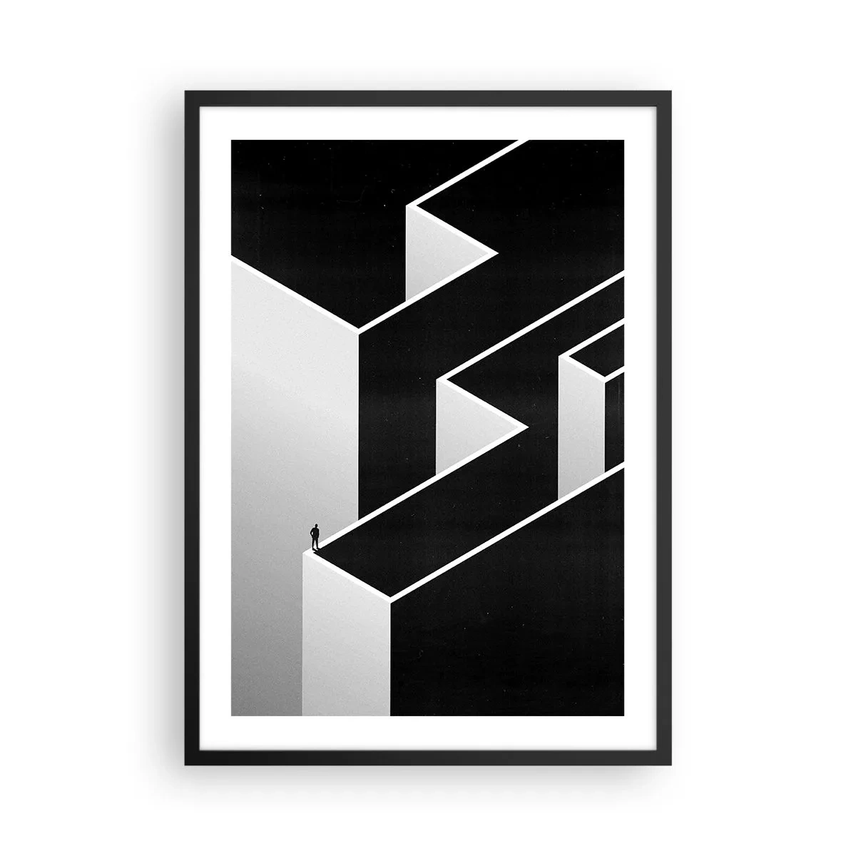 Poster în ramă neagră - Un labirint minimalist în alb și negru - 50x70cm - Singurătate la vârf - Decorațiune modernă pentru perete pentru living și dormitor ARTTOR