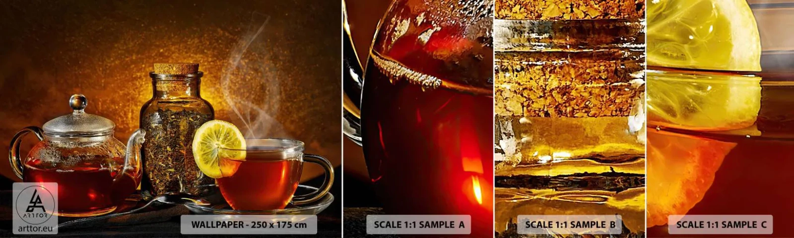 Mostră tapet autocolant Deluxe Sticker - În stilul maeștrilor olandezi - Gastronomie, Ceai, Ceaşcă de ceai - 100x30 cm