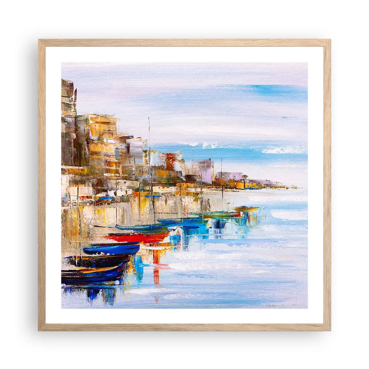 Poster în ramă de stejar deschis - Port urban multicolor - 60x60 cm