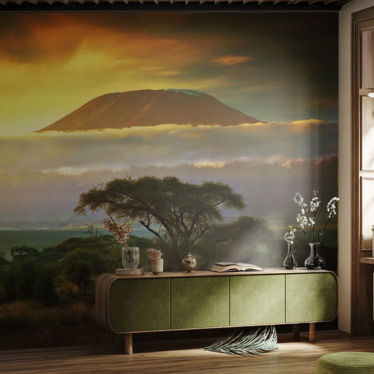 Tapet Standard Eco - Peisaj african cu Kilimanjaro la apus - 100x70cm - Visul unui călător - Decorațiune modernă pentru perete pentru living și dormitor ARTTOR