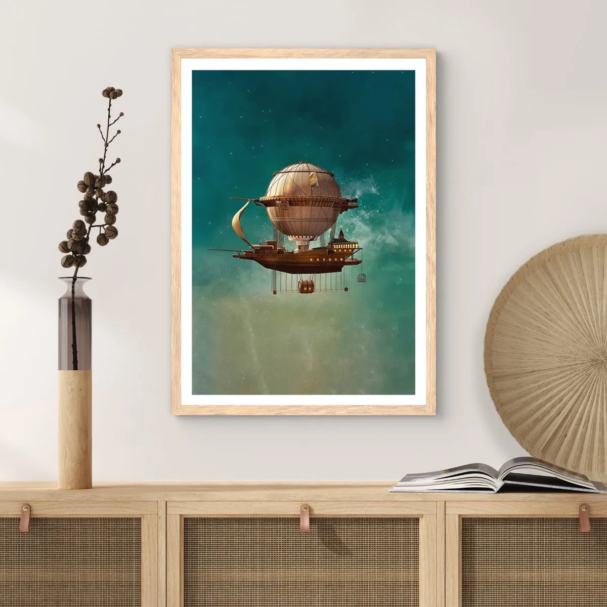 Poster în ramă de stejar deschis - Jules Verne vă transmite salutări - 70x100 cm